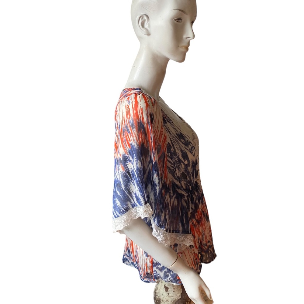 Paola Poggi Italian peach long sleeve sheer boho chic blouse cover up IT 38 US S - Picture 4 of 9